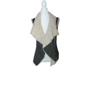 Knox Rose M Open Front Faux Fur Vest Over Coat Sleeveless Patchwork Brow…